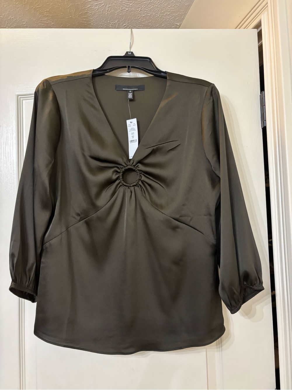 WHBM Olive Ring-Detail V-Neck Blouse